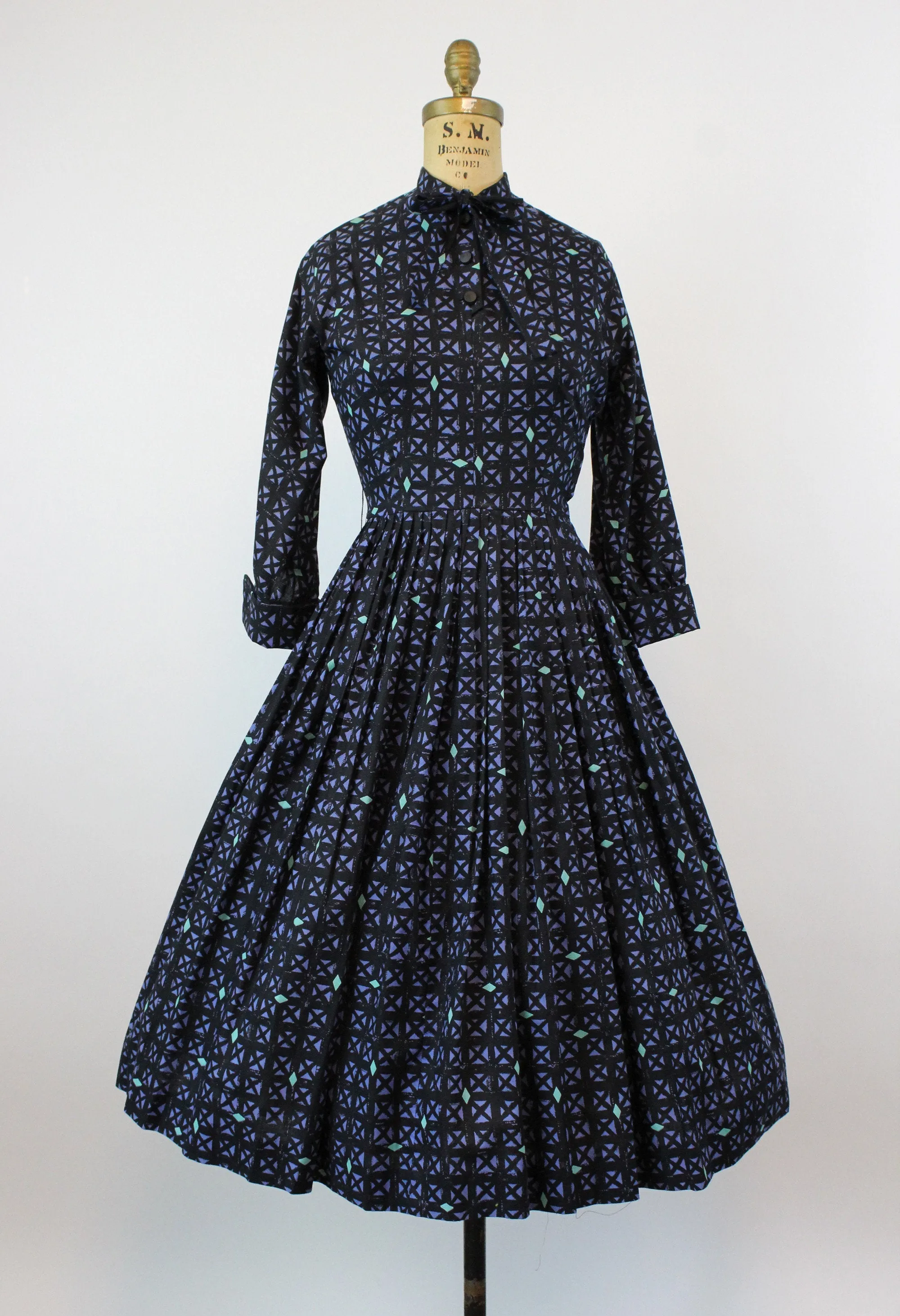 1950s Jonathan Logan cotton GRID dress xs | new fall