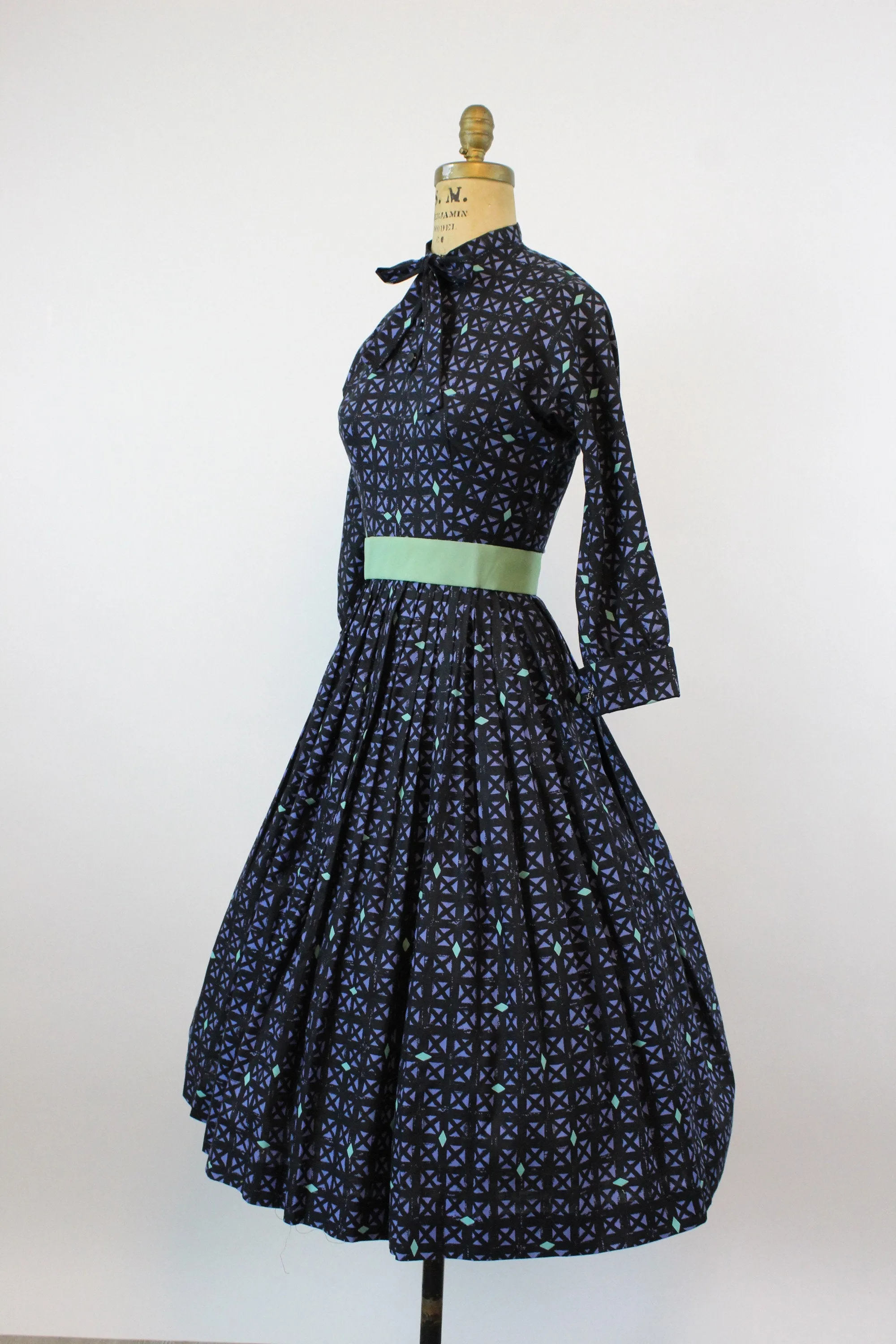 1950s Jonathan Logan cotton GRID dress xs | new fall
