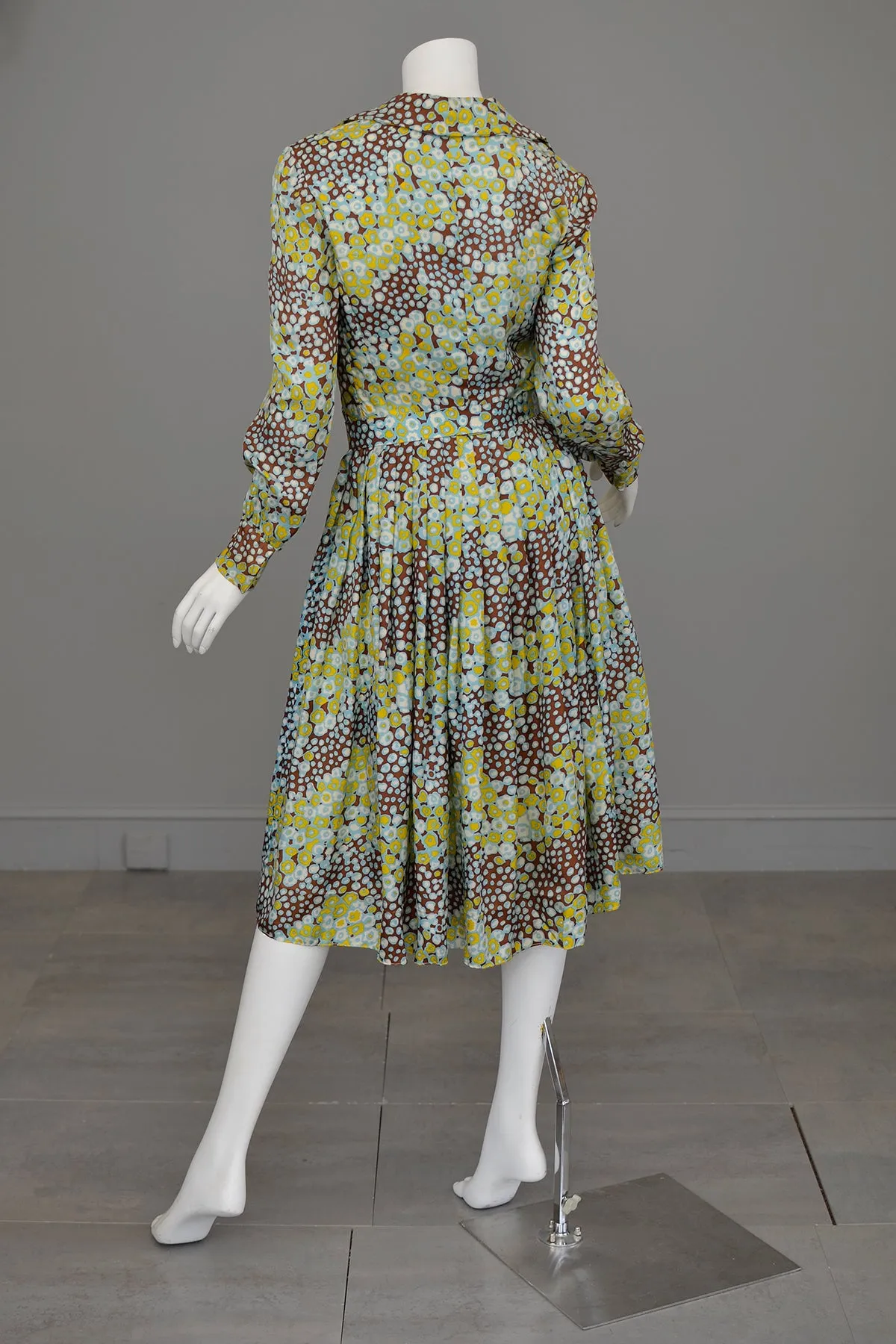1960s Atomic Bubbles Polka Dot Novelty Print Shirtwaist Dress