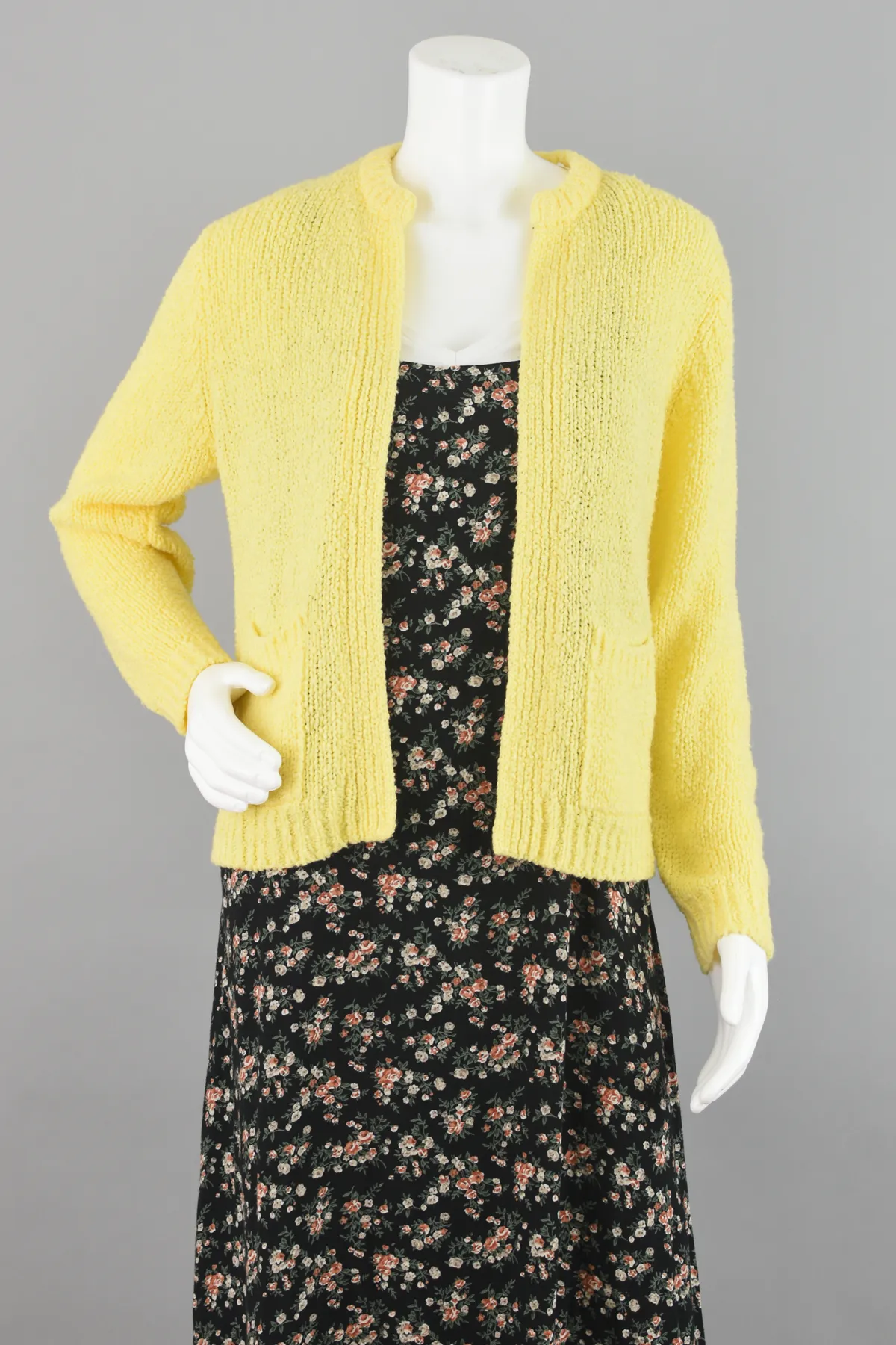 80s Yellow Open Front Fuzzy Cardigan Women's Small