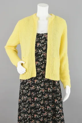 80s Yellow Open Front Fuzzy Cardigan Women's Small