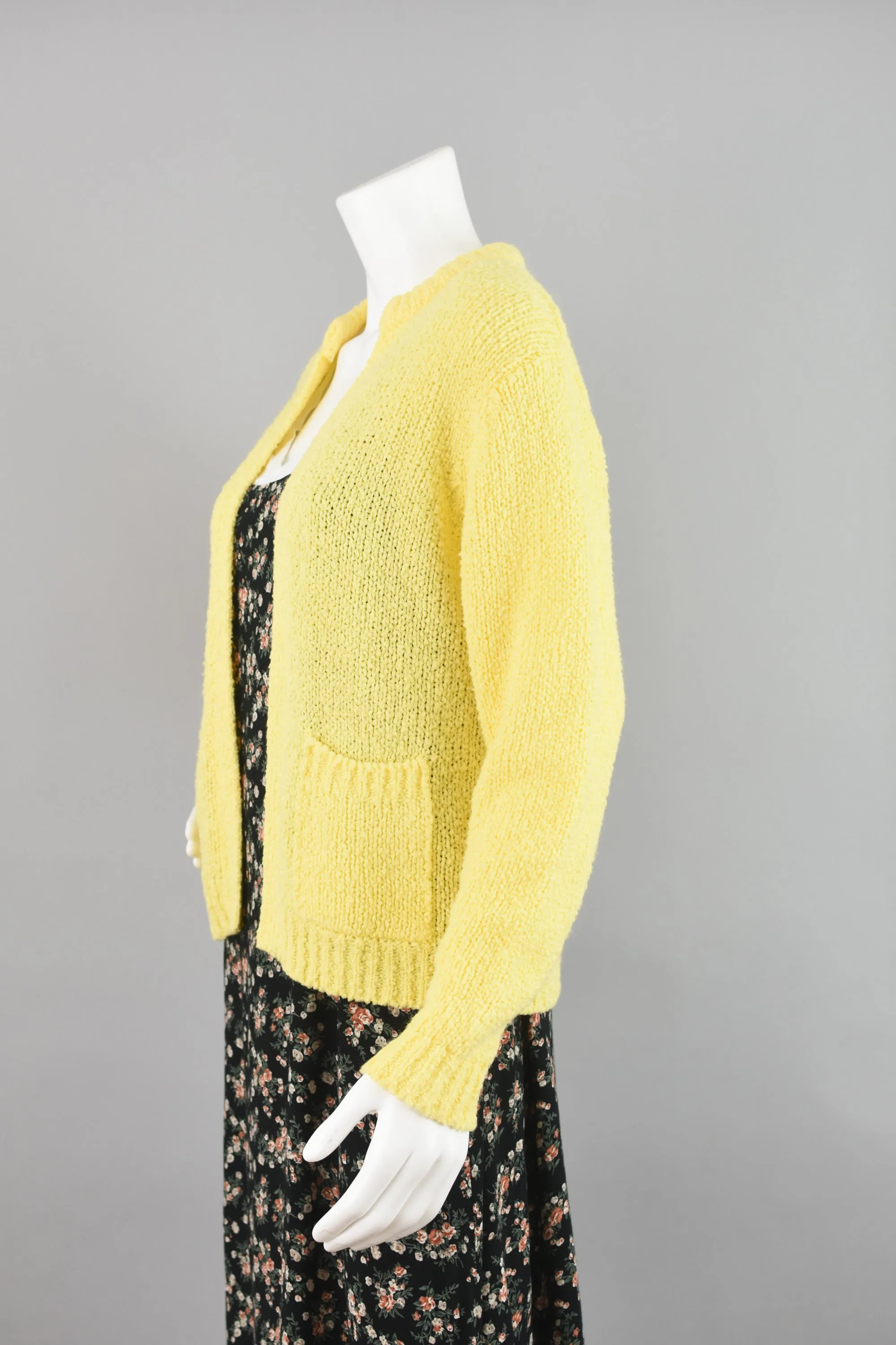80s Yellow Open Front Fuzzy Cardigan Women's Small