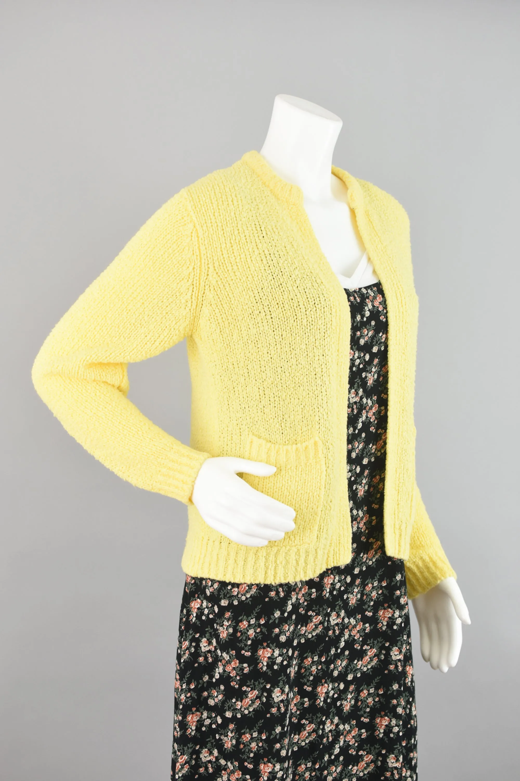 80s Yellow Open Front Fuzzy Cardigan Women's Small