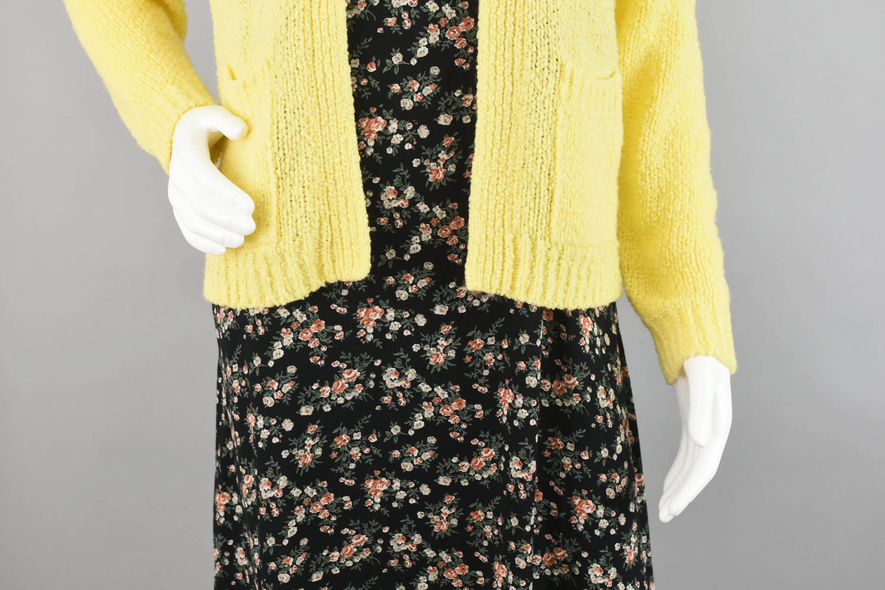 80s Yellow Open Front Fuzzy Cardigan Women's Small