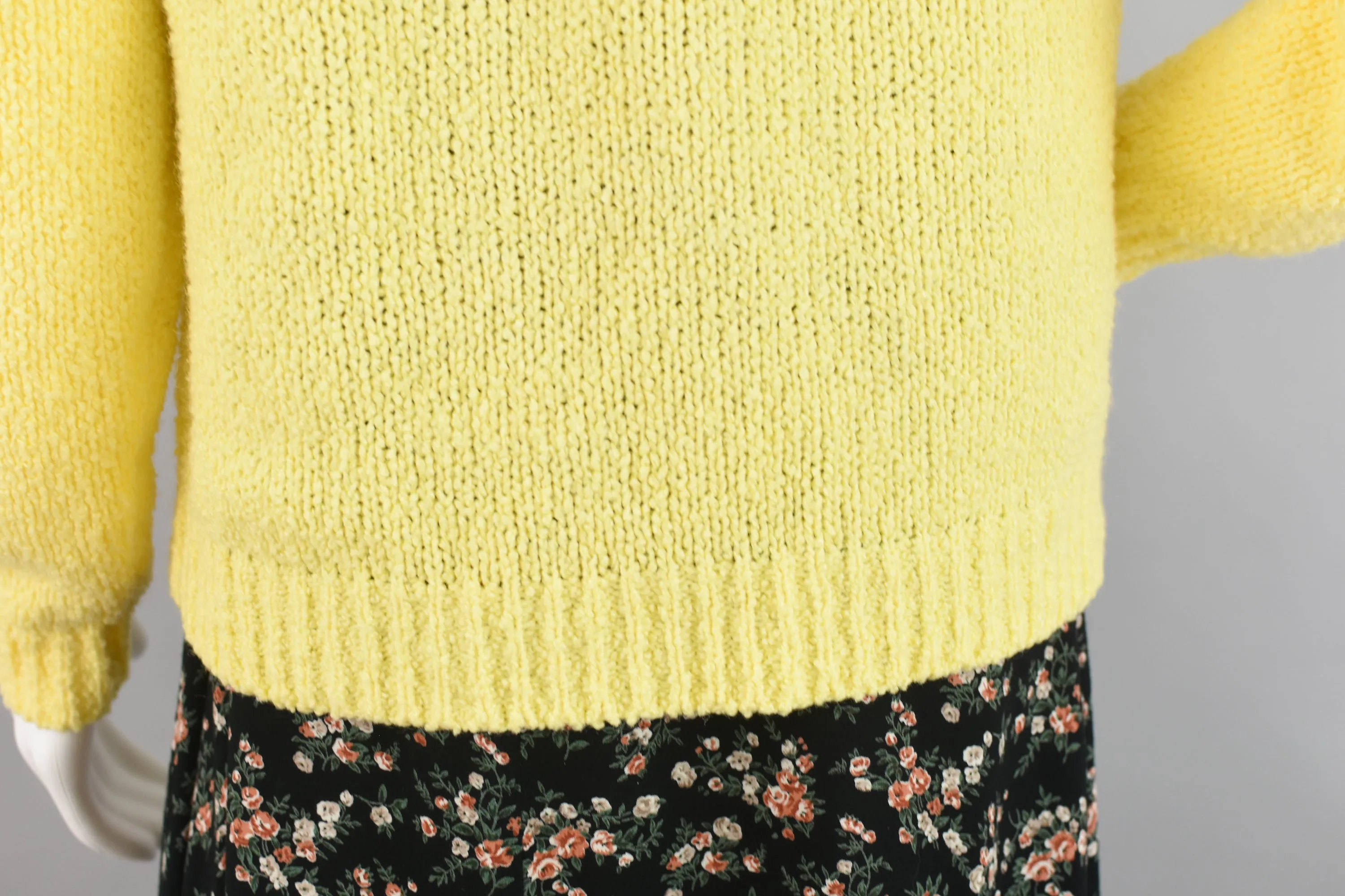 80s Yellow Open Front Fuzzy Cardigan Women's Small