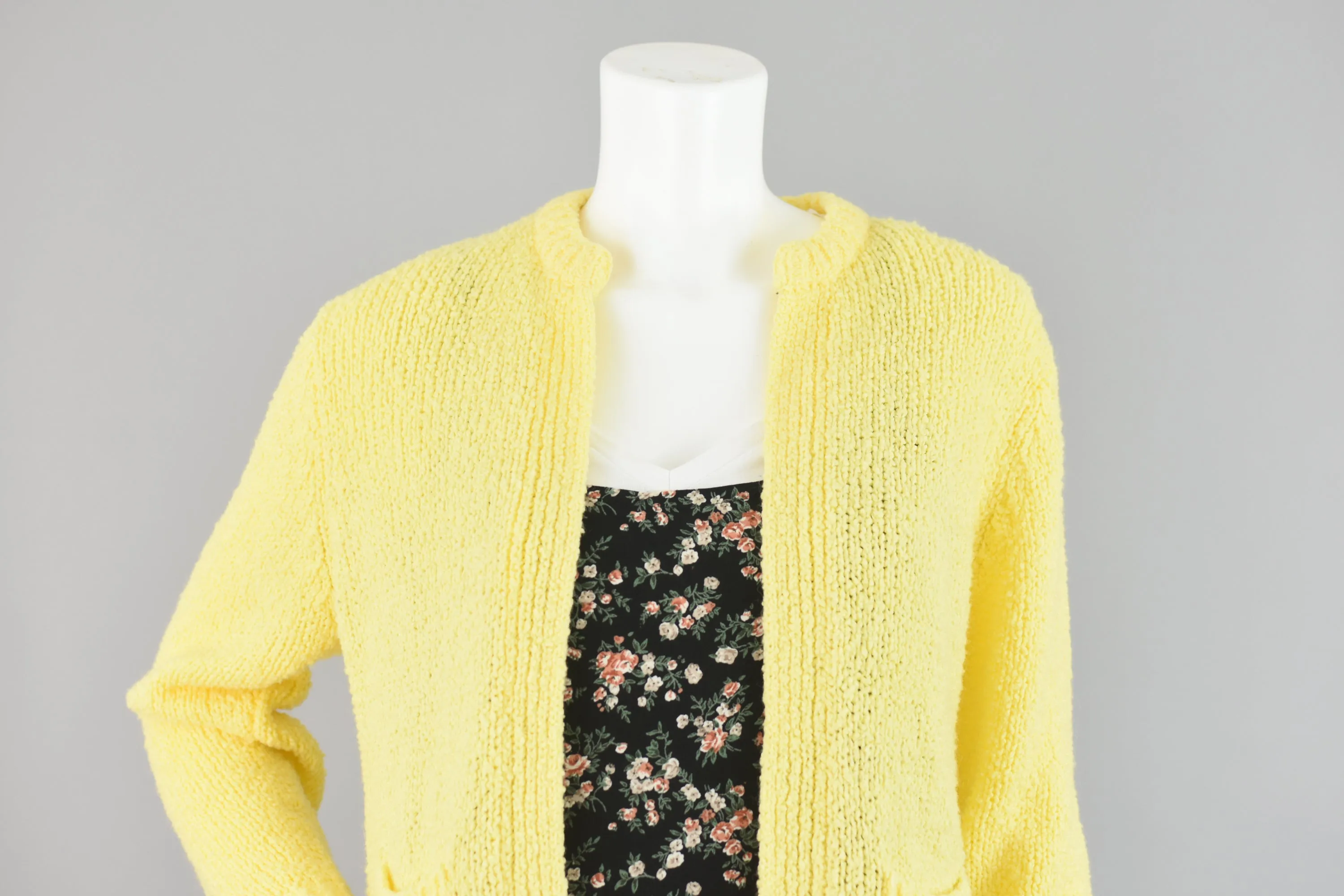 80s Yellow Open Front Fuzzy Cardigan Women's Small