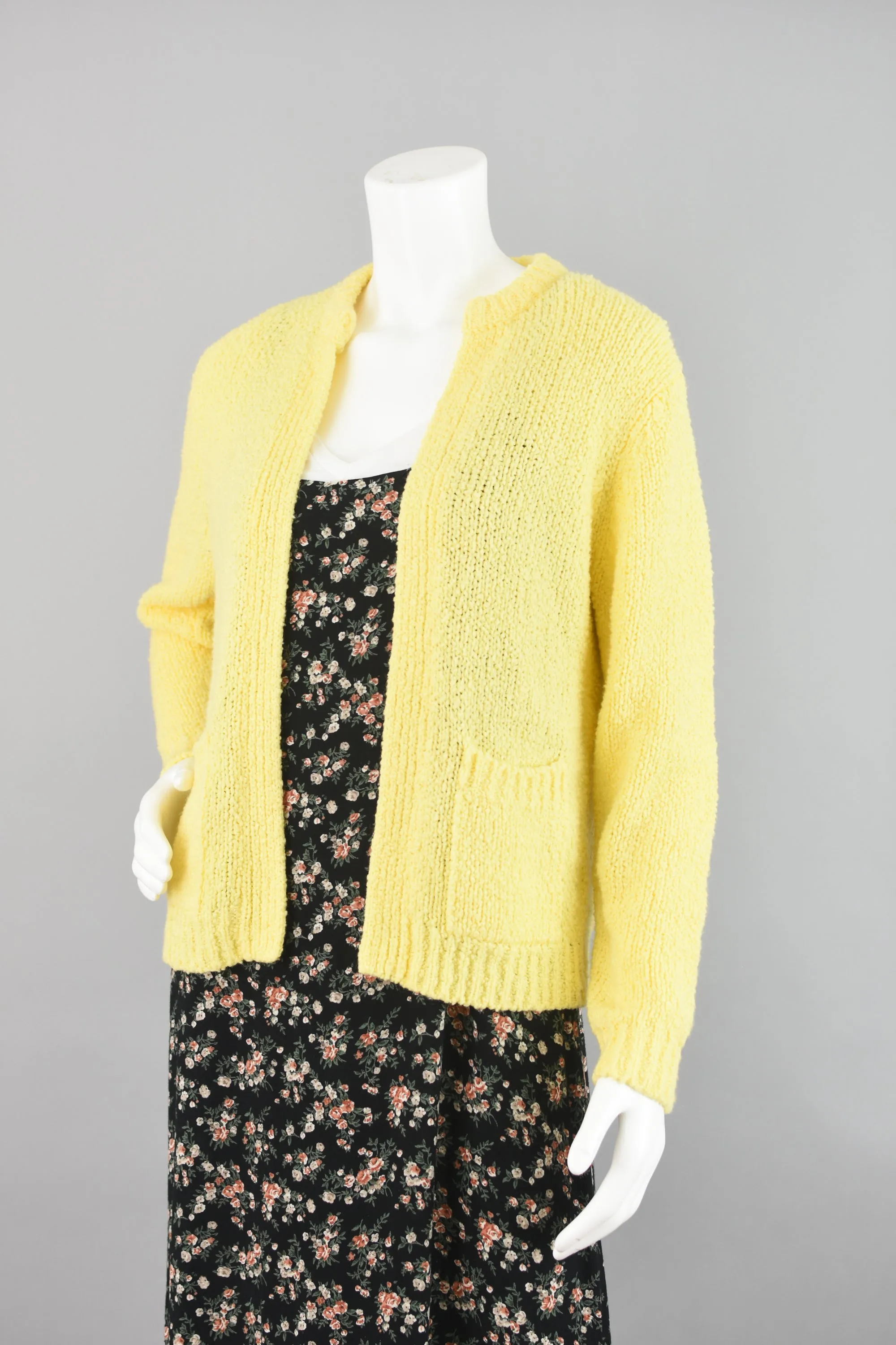 80s Yellow Open Front Fuzzy Cardigan Women's Small