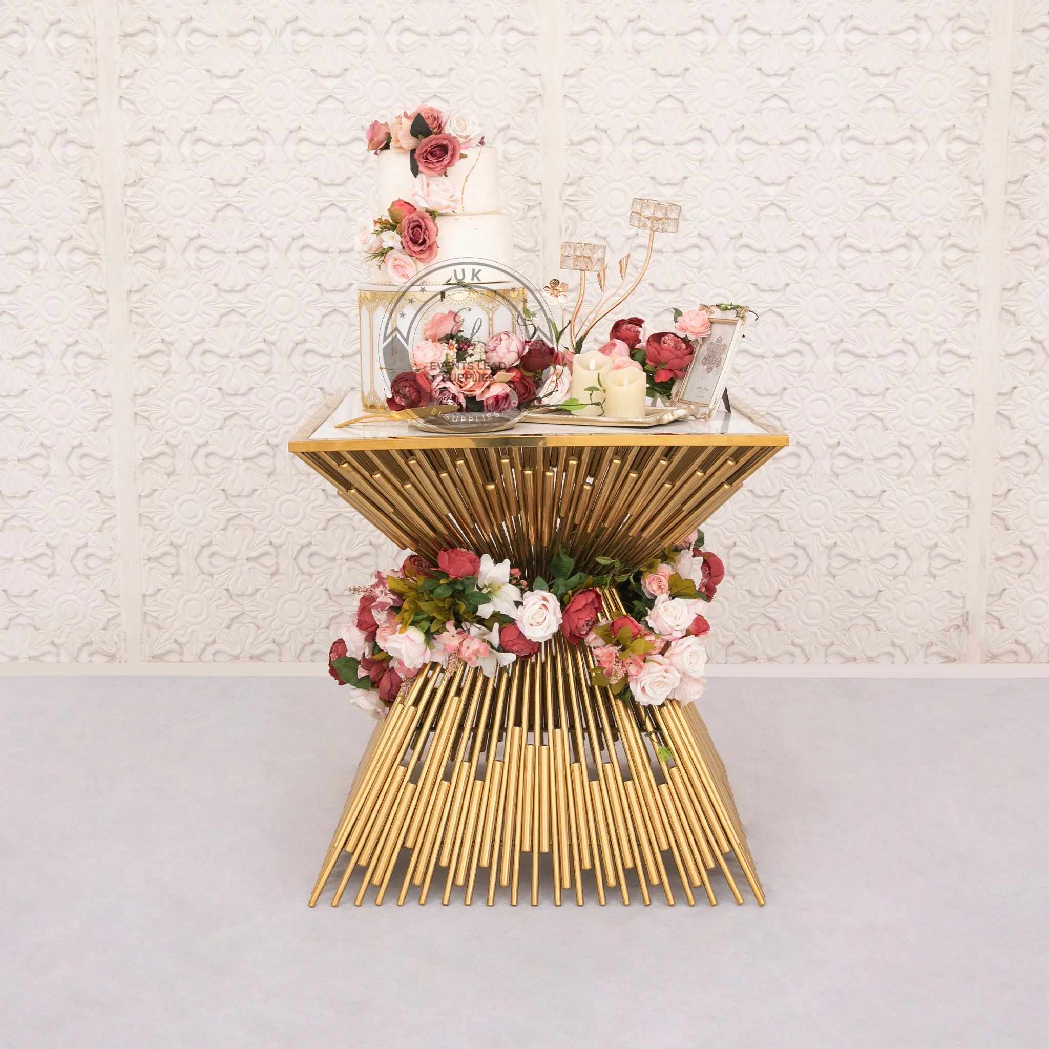 AMVROSIA Cake Table - Gold with White Top