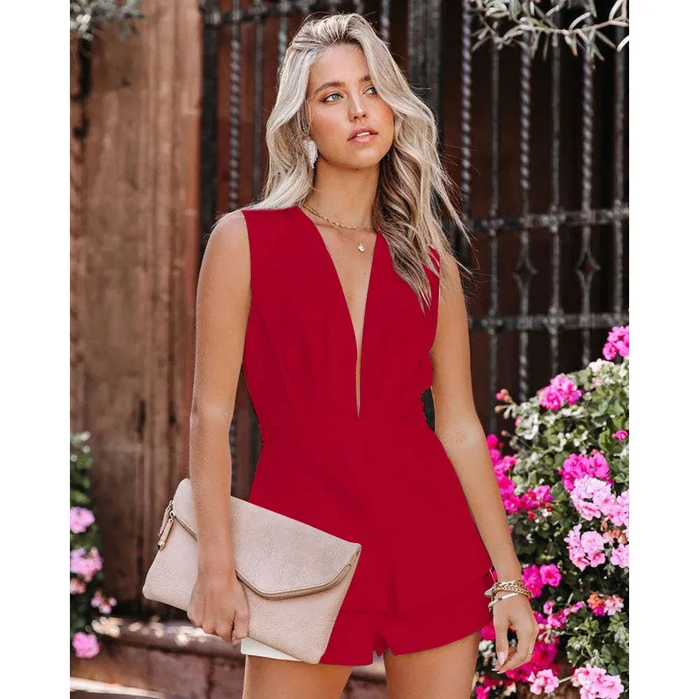 Backless Cocktail Playsuit with a Plunge Neckline