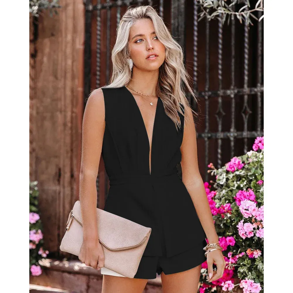 Backless Cocktail Playsuit with a Plunge Neckline