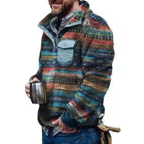 BACKWOODS | Men's Retro Casual Color Striped Flannel Stand Collar Sweatshirt