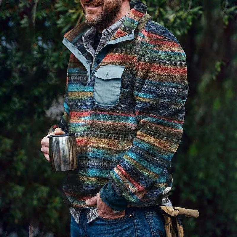 BACKWOODS | Men's Retro Casual Color Striped Flannel Stand Collar Sweatshirt