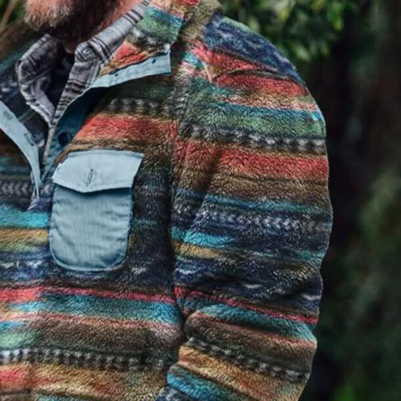 BACKWOODS | Men's Retro Casual Color Striped Flannel Stand Collar Sweatshirt