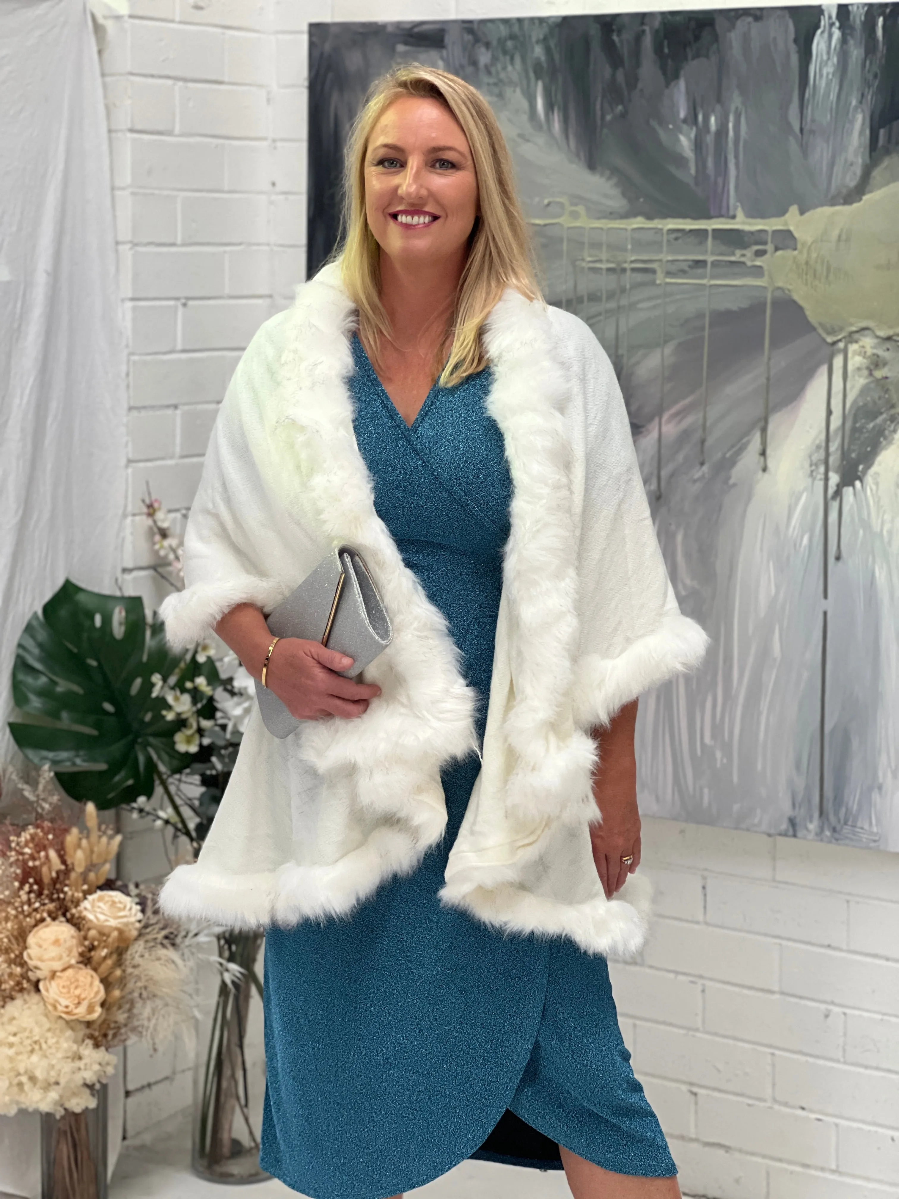 Barbara Aqua Glitter Wrap Dress