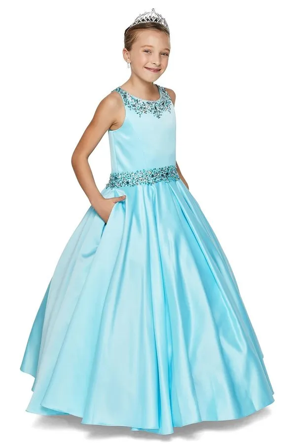 Beaded Bodice and Waist & Pleated Skirt Satin Girl Mini Quince by Cinderella Couture USA AS5047