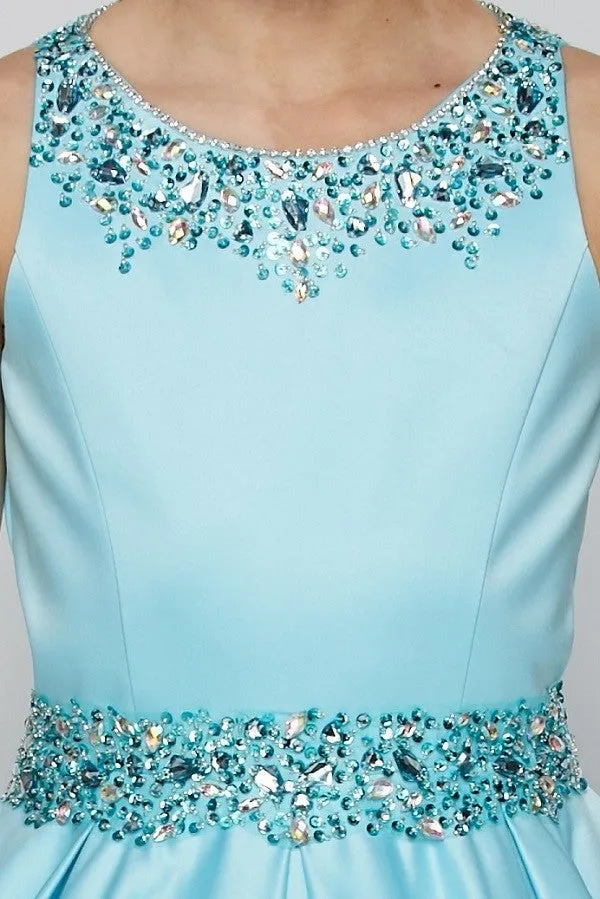 Beaded Bodice and Waist & Pleated Skirt Satin Girl Mini Quince by Cinderella Couture USA AS5047