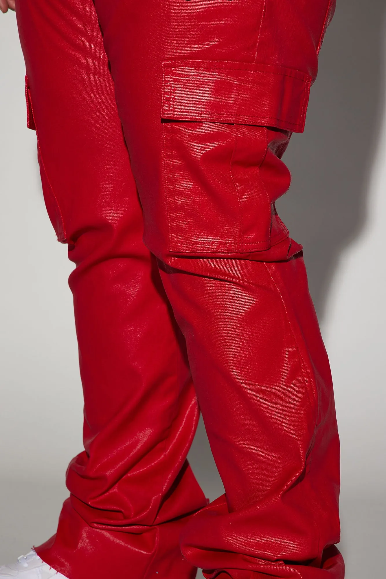 Better Be Cargo Waxed Skinny Flared Pants - Red