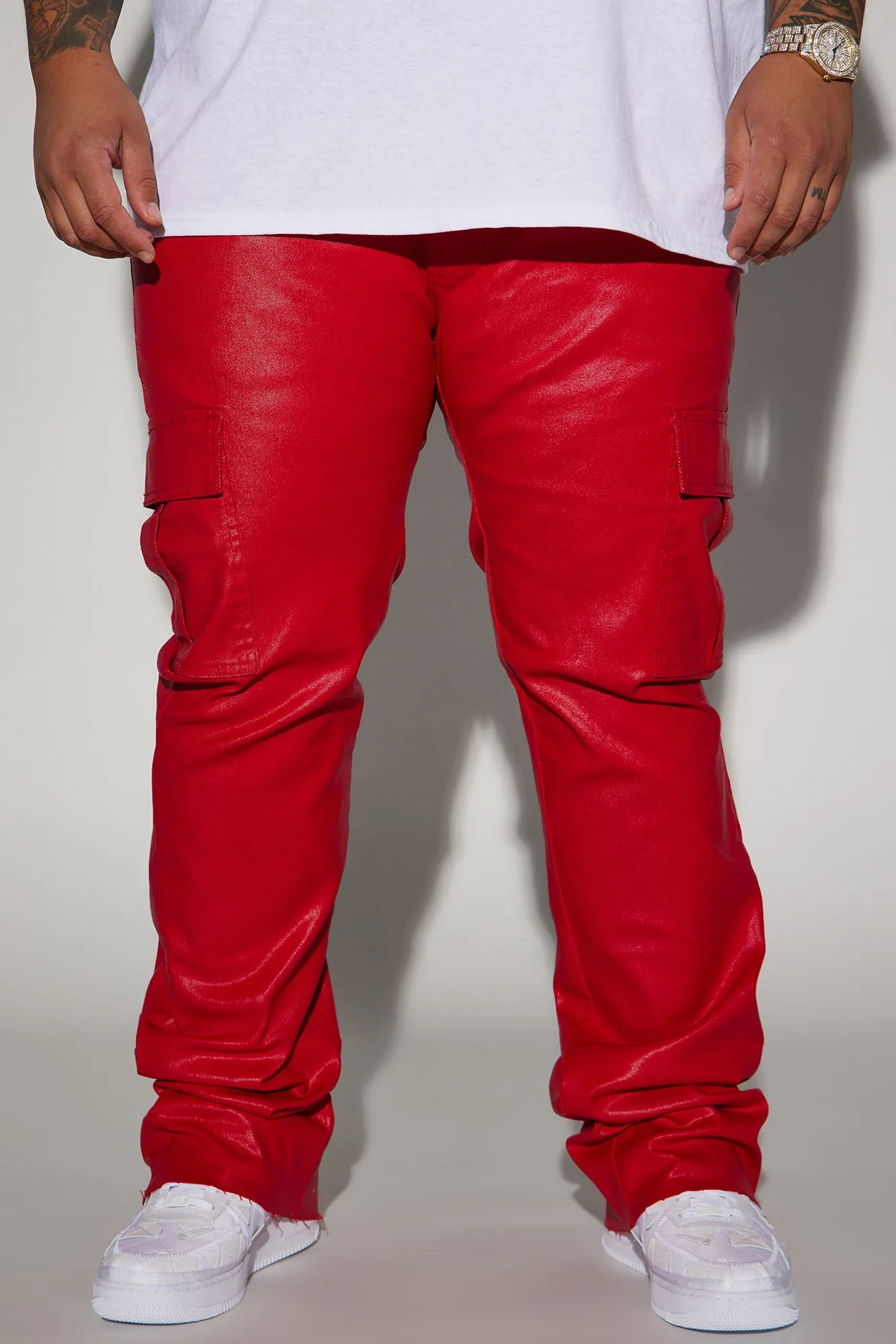 Better Be Cargo Waxed Skinny Flared Pants - Red