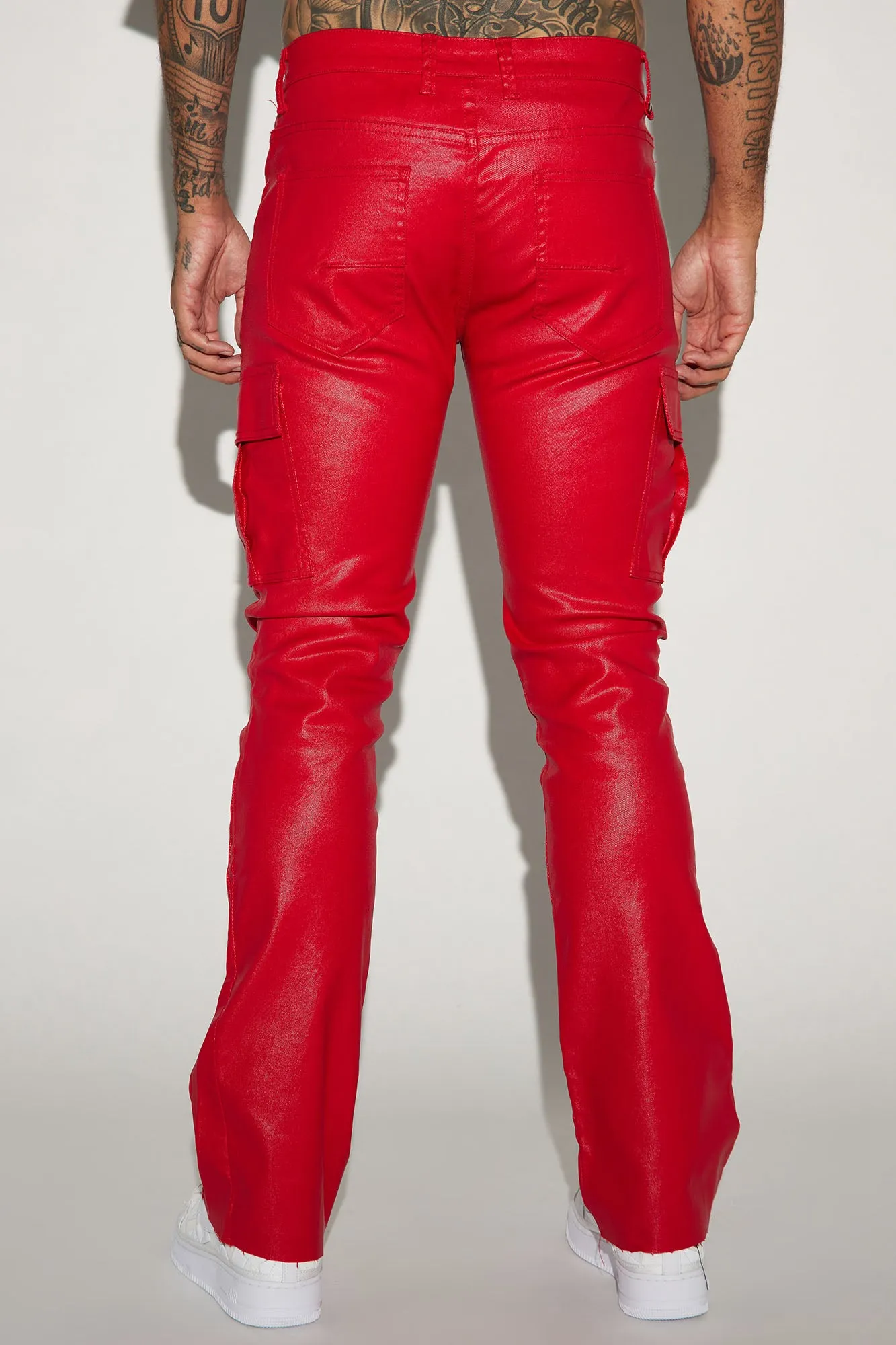 Better Be Cargo Waxed Skinny Flared Pants - Red