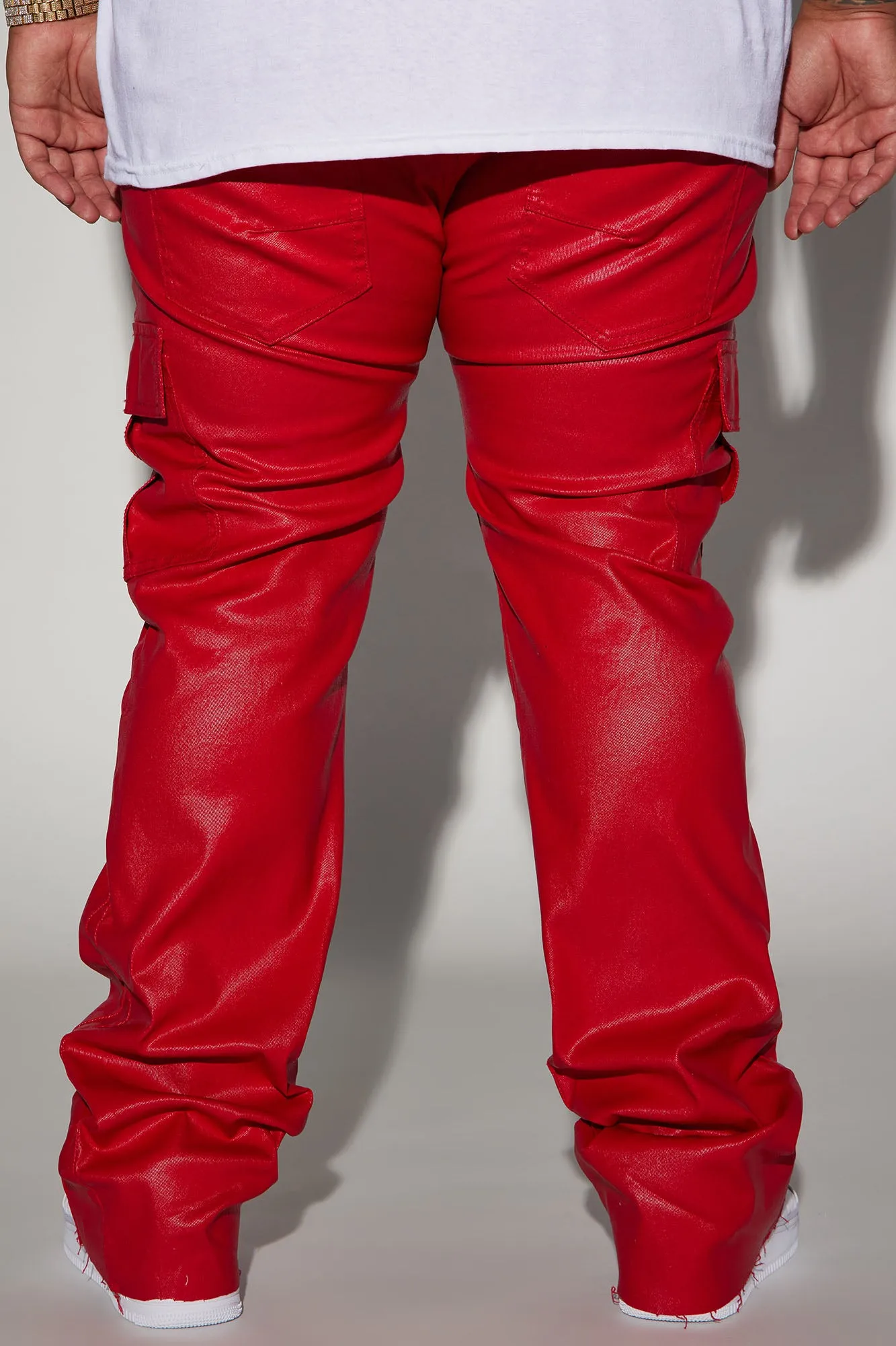 Better Be Cargo Waxed Skinny Flared Pants - Red