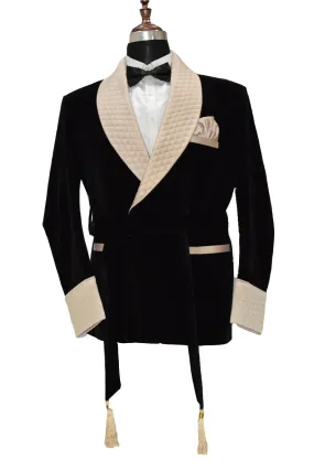 Black Friday Special Sale Men's Black Smoking Jackets Luxury Stylish Gold Quilted Blazer