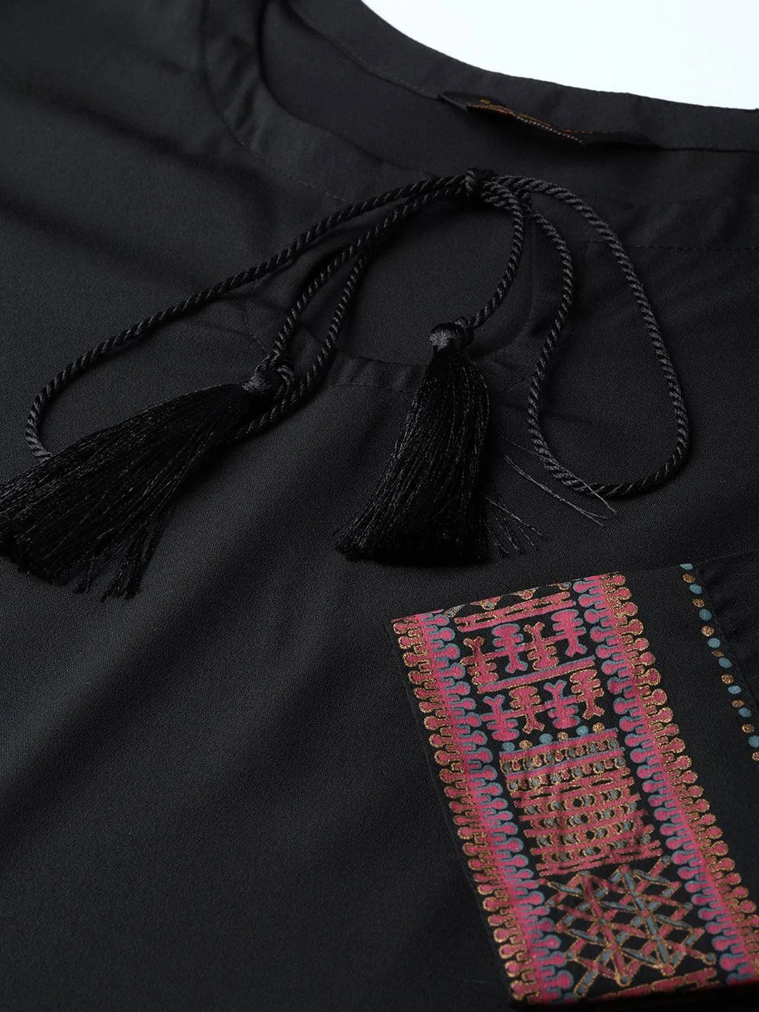 Black Straight Cut Kurta Pant Set in Crepe