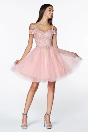 CINDERELLA DIVINE CD0132 Short Cold Shoulder Lace Cocktail Dress