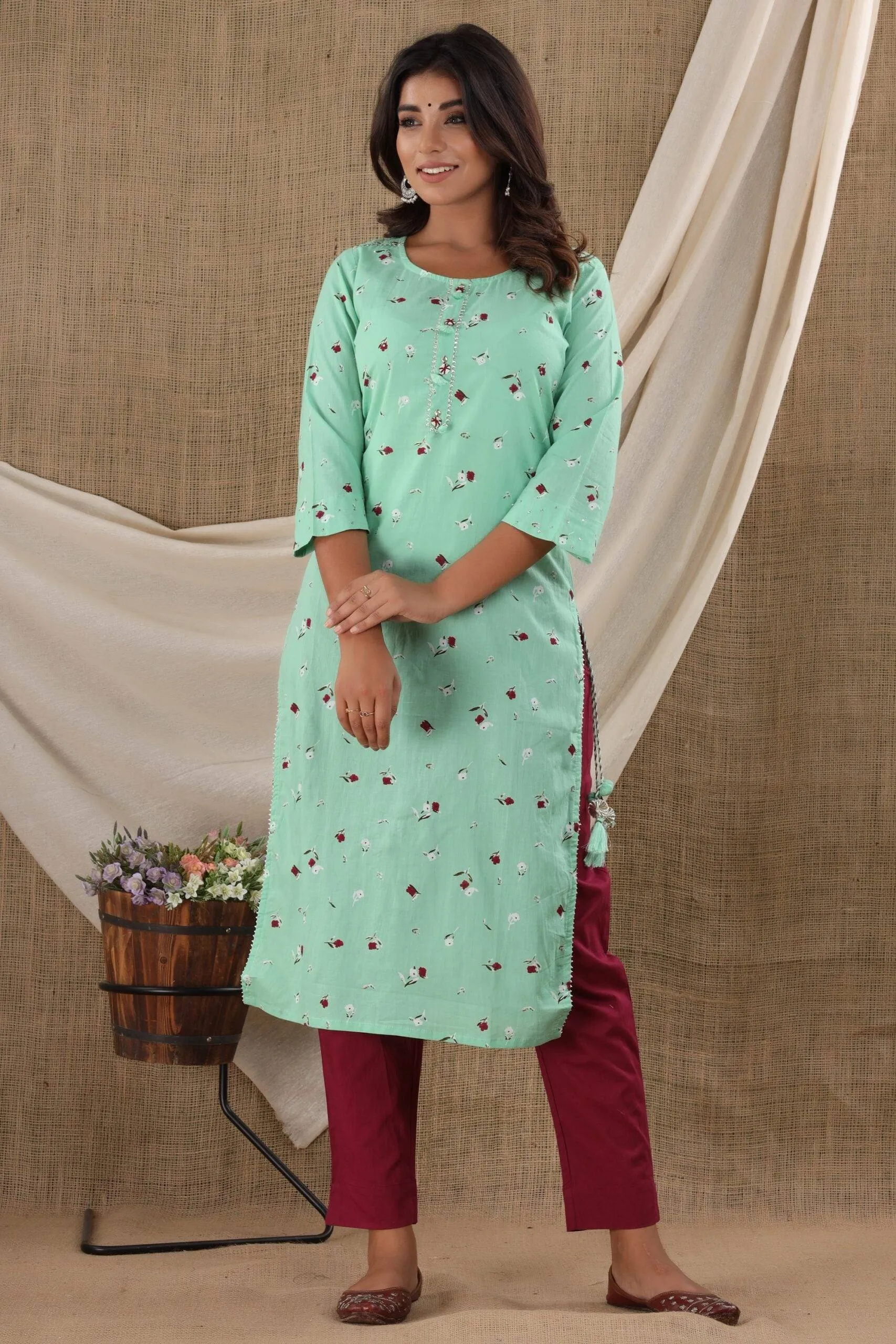 Cotton Green Printed Suit Set with Dupatta