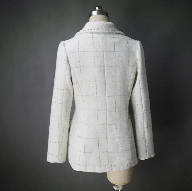 CUSTOM MADE Sequined Check Tweed Jacket Coat Blazer