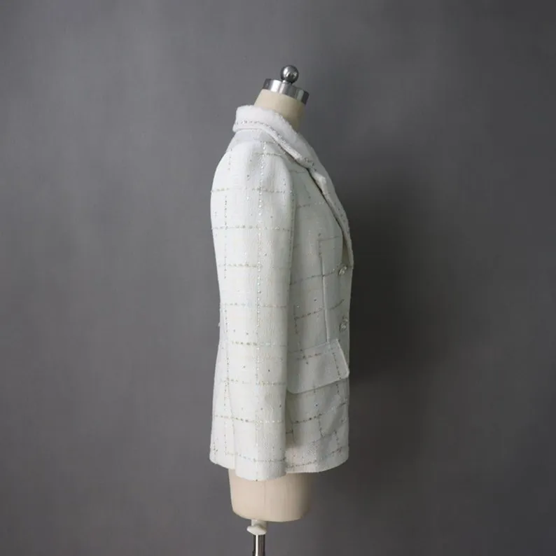 CUSTOM MADE Sequined Check Tweed Jacket Coat Blazer