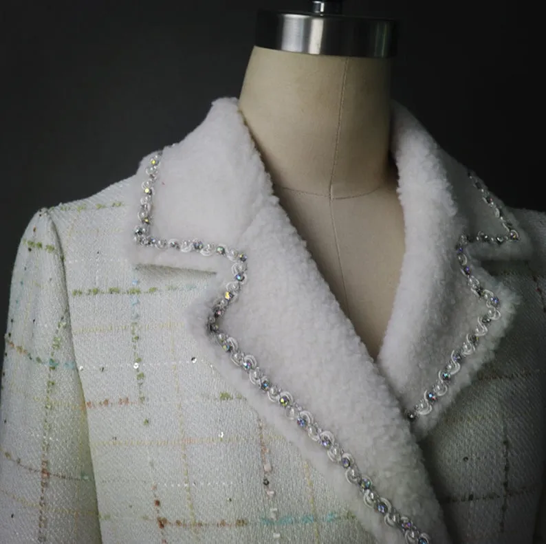 CUSTOM MADE Sequined Check Tweed Jacket Coat Blazer