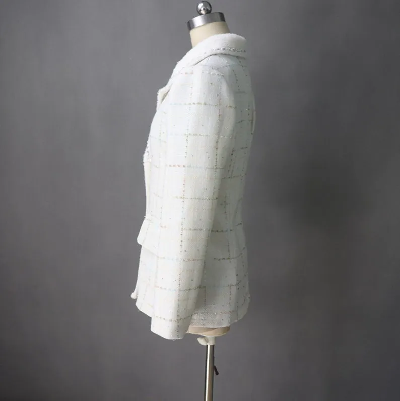 CUSTOM MADE Sequined Check Tweed Jacket Coat Blazer