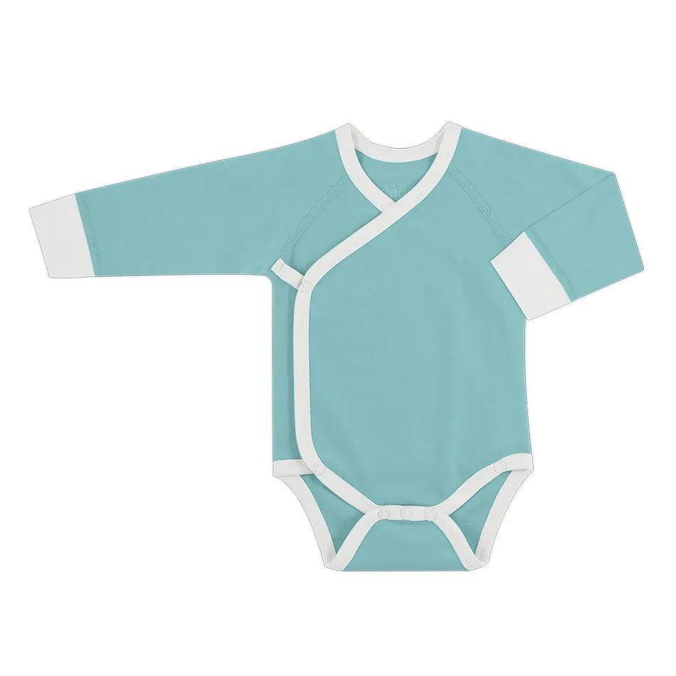[Custom Text]  Endanzoo Organic Baby Kimono Bodysuit Long Sleeves