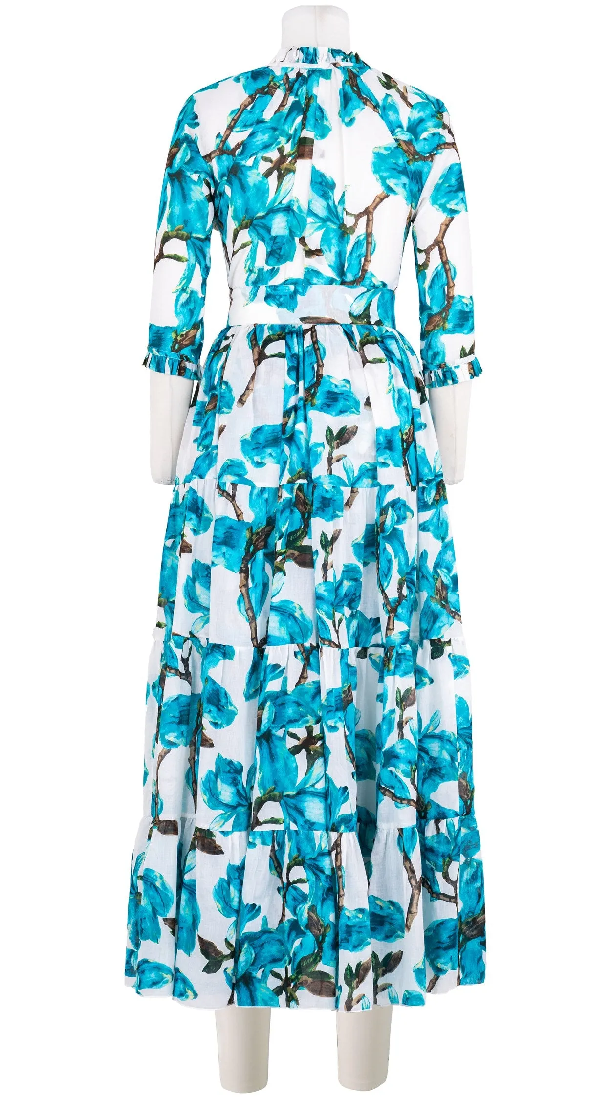 Eden Dress Crew Neck 3/4 Sleeve Maxi Length Cotton Musola (Magnolia Blossom White)