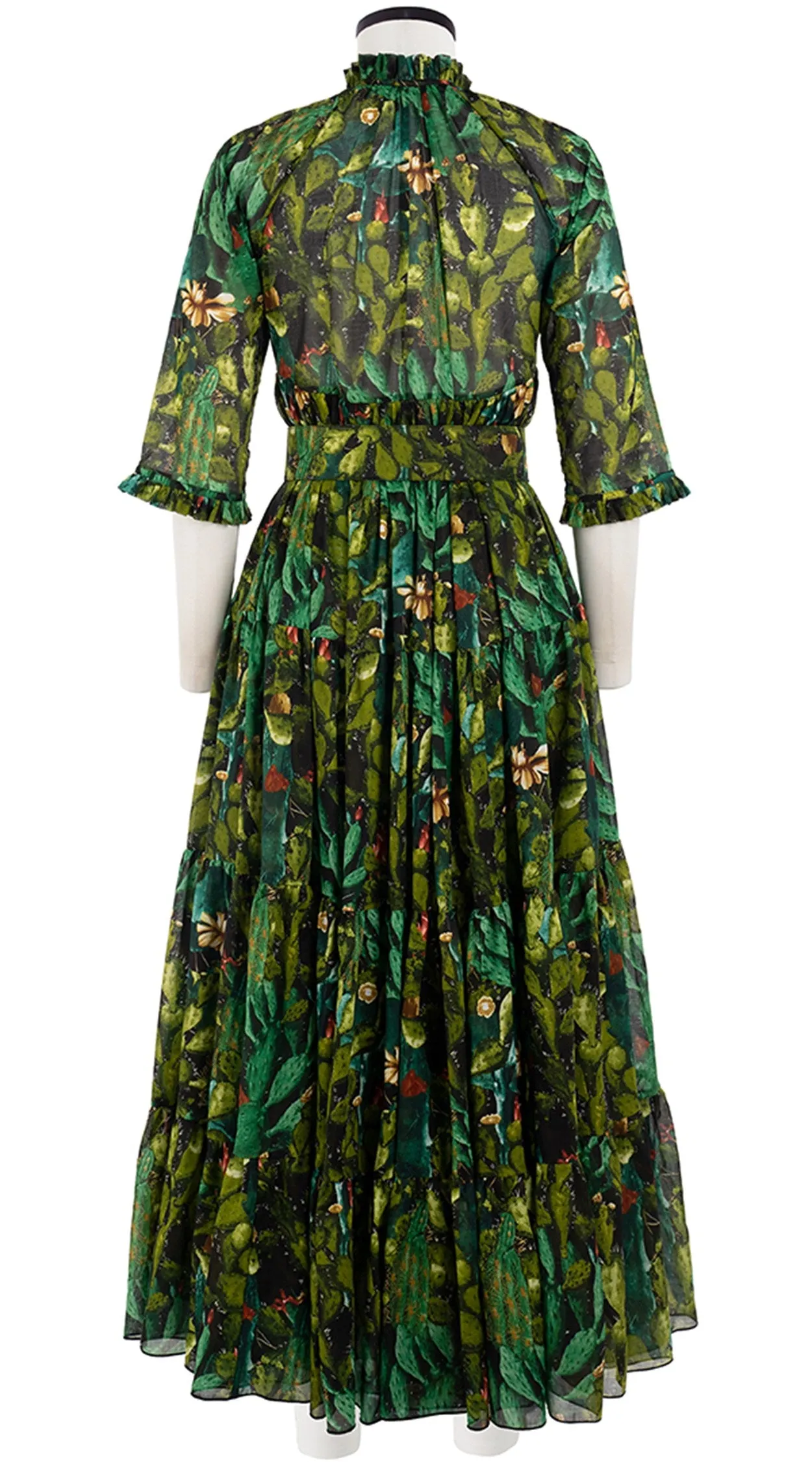 Eden Dress Crew Neck 3/4 Sleeve with Hamilton Belt Maxi Length Cotton Musola (Cactus Paradise Bright)