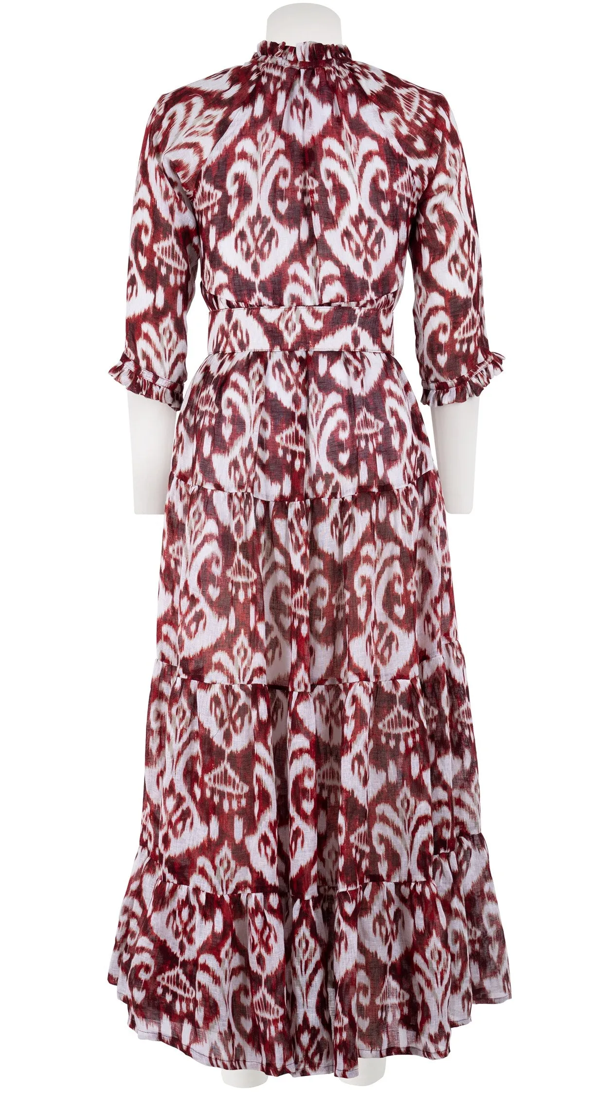 Eden Dress Crew Neck 3/4 Sleeve with Hamilton Belt Maxi Length Linen (Ikat Marine)