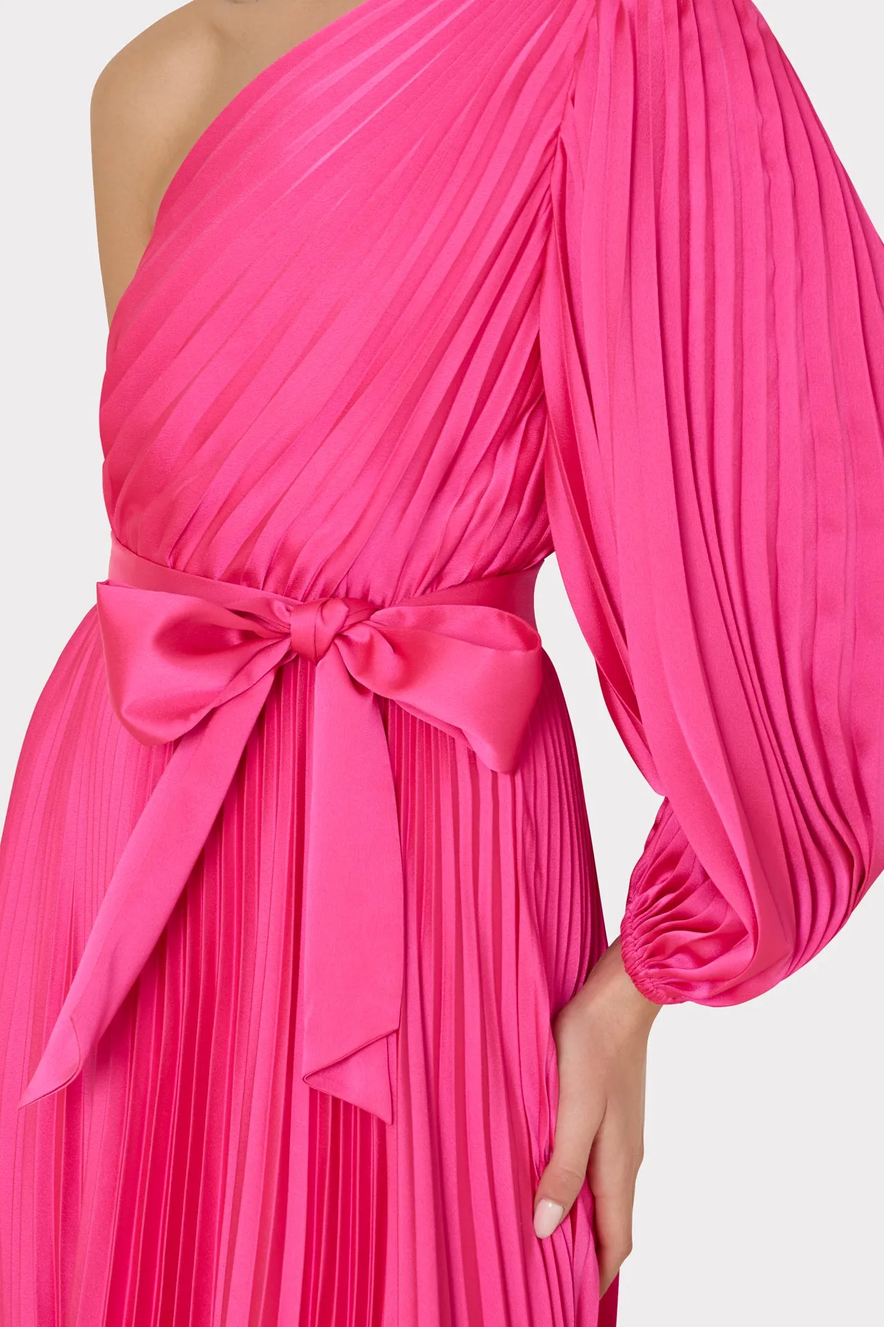 Essi Satin Pleated One Shoulder Dress