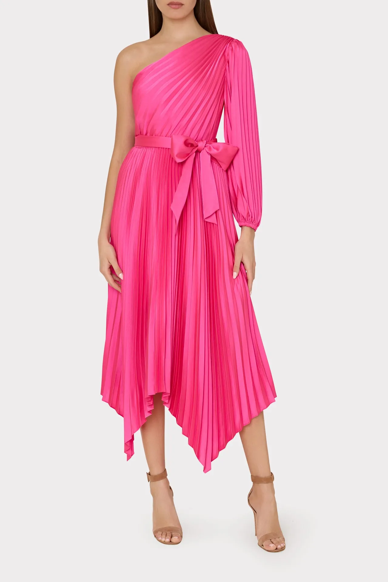 Essi Satin Pleated One Shoulder Dress