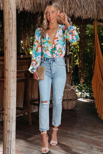 Floral Bodysuit - Aqua