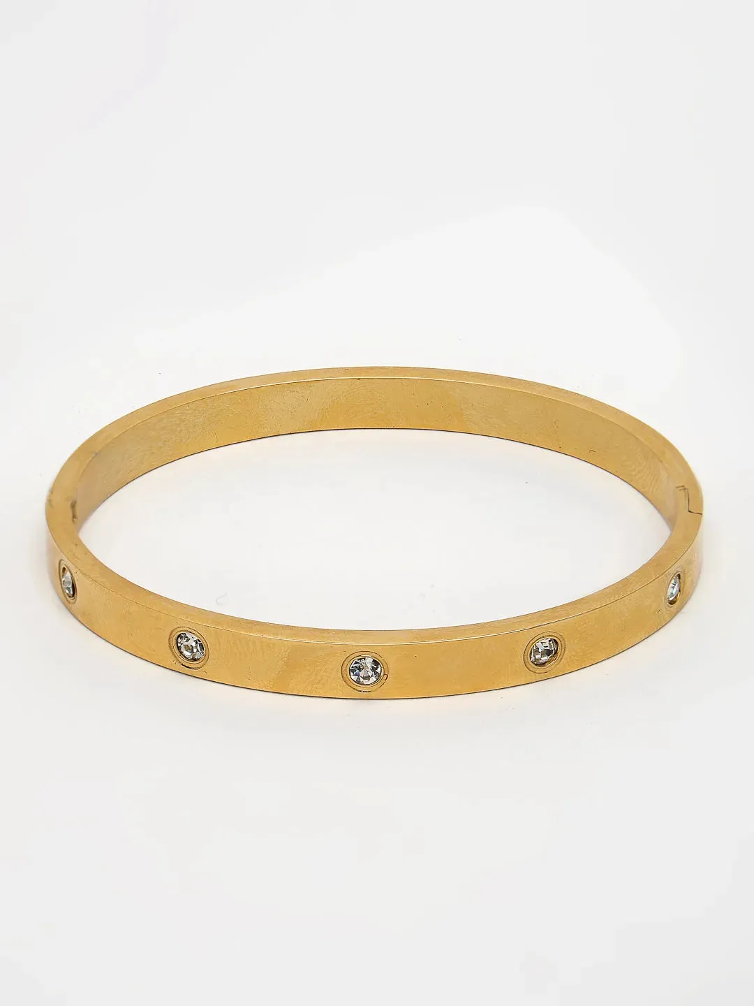 Gold-Plated CZ Stone-Studded Kada Bracelet