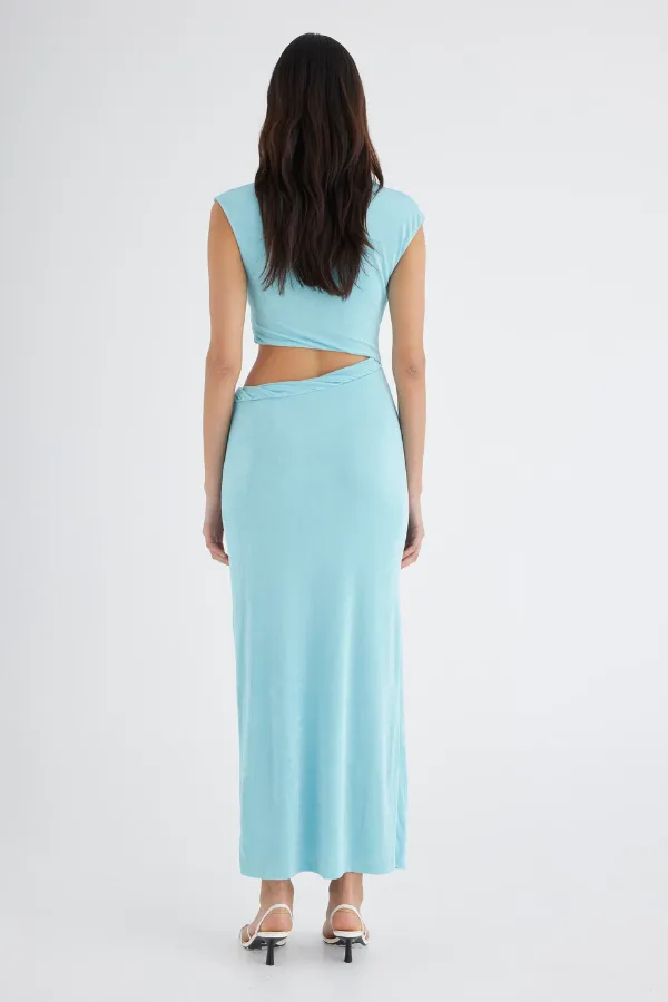 Henri Twist Maxi Dress Aqua