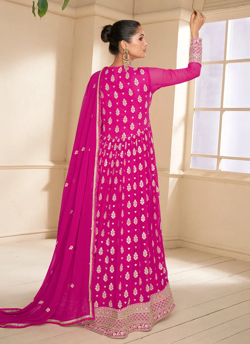 Hot Pink Embroidery Georgette Anarkali Suit