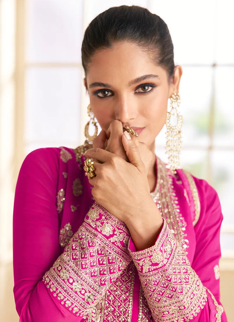 Hot Pink Embroidery Georgette Anarkali Suit