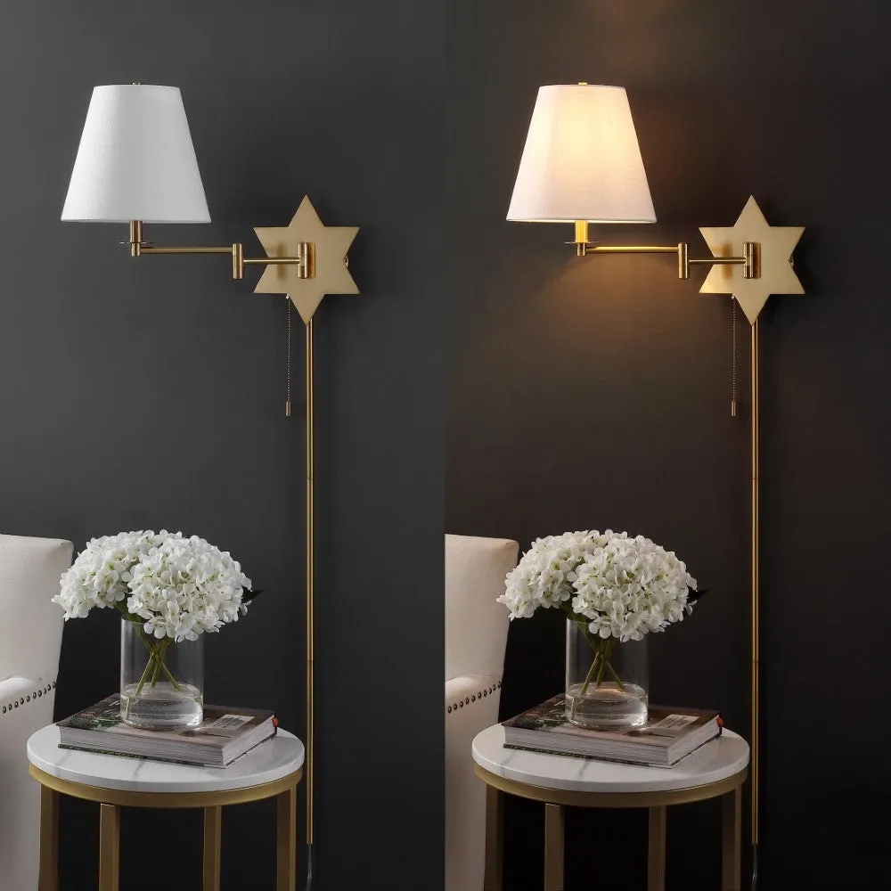 Howe 18.5" Modern French Country Swing Arm Plug-In or Hardwired Iron LED Star Wall Sconce with Pull-Chain and USB Charging Port