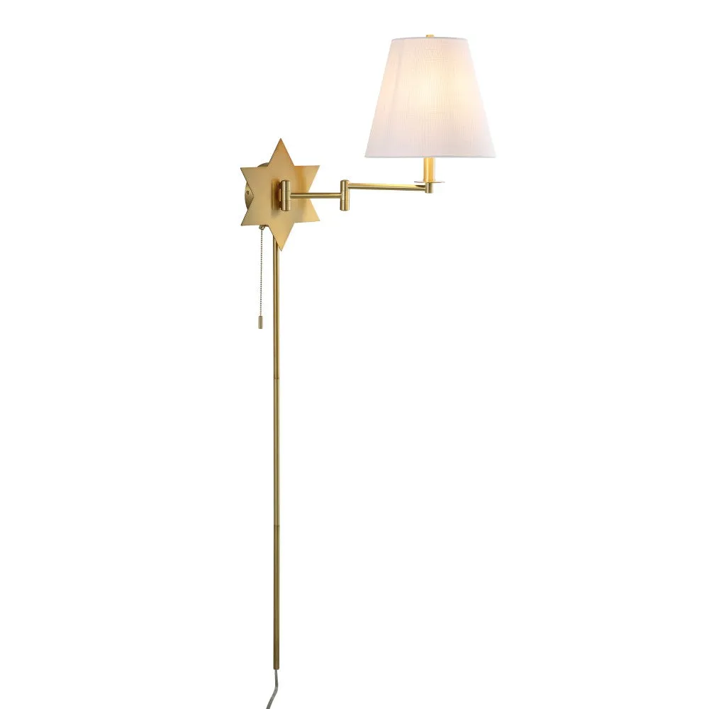 Howe 18.5" Modern French Country Swing Arm Plug-In or Hardwired Iron LED Star Wall Sconce with Pull-Chain and USB Charging Port