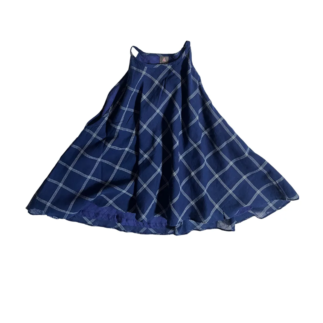 Indigo Blue and White Check Flared Top and Vagabond Pants Co-Ord Set