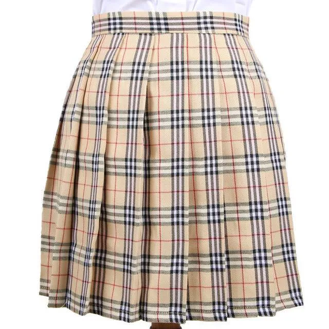 JOSKAA 2024 new Harajuku Japanese School Uniform Beige Plaid Pleated Skirt