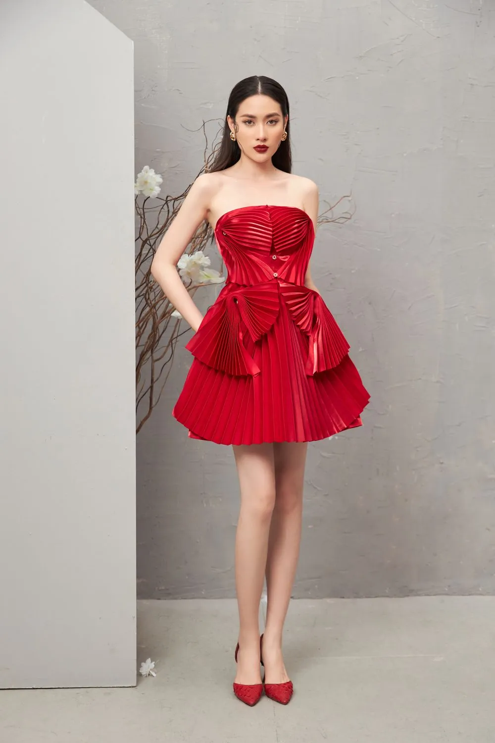 Kelsey Strapless Pleated Taffeta Mini Dress