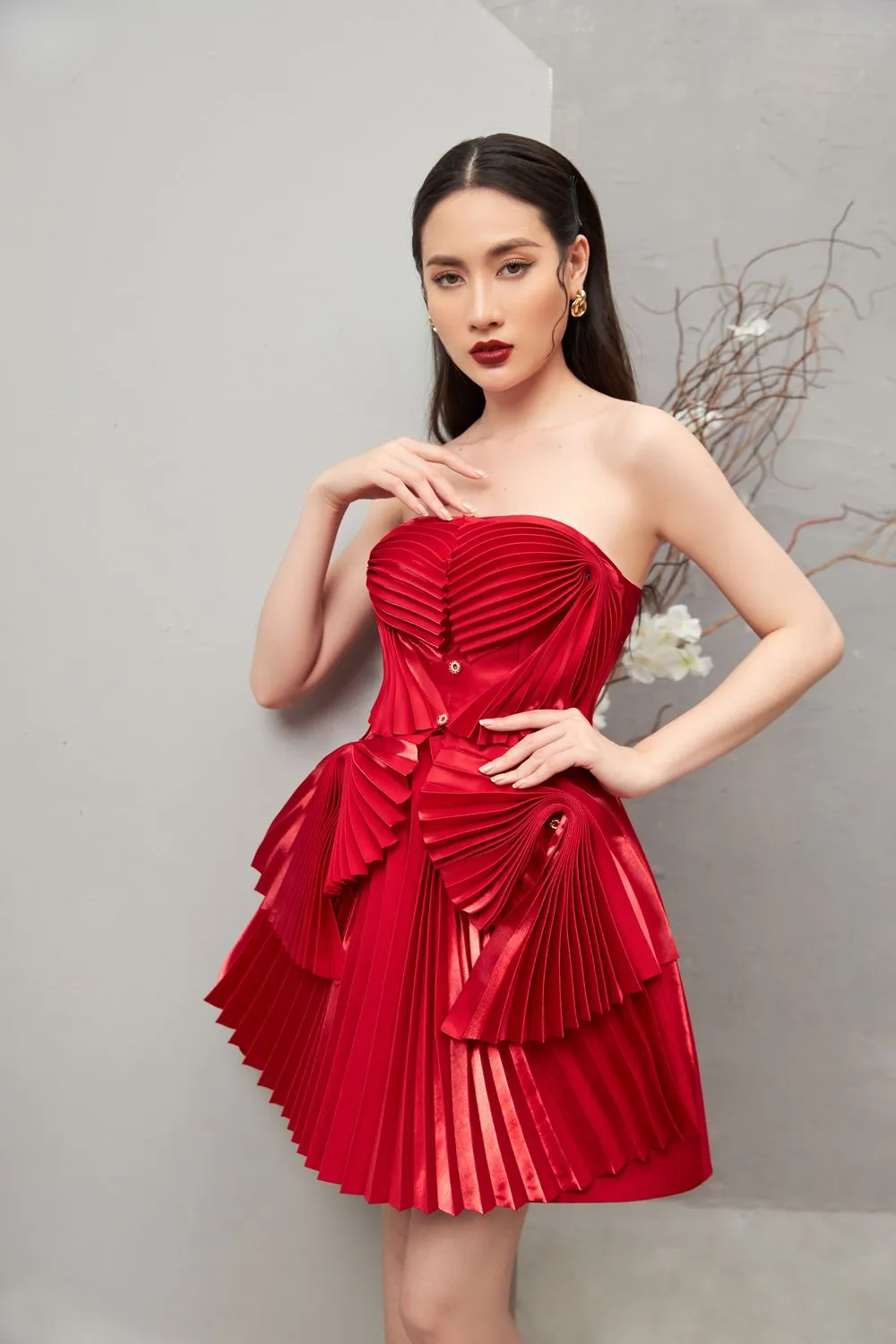 Kelsey Strapless Pleated Taffeta Mini Dress