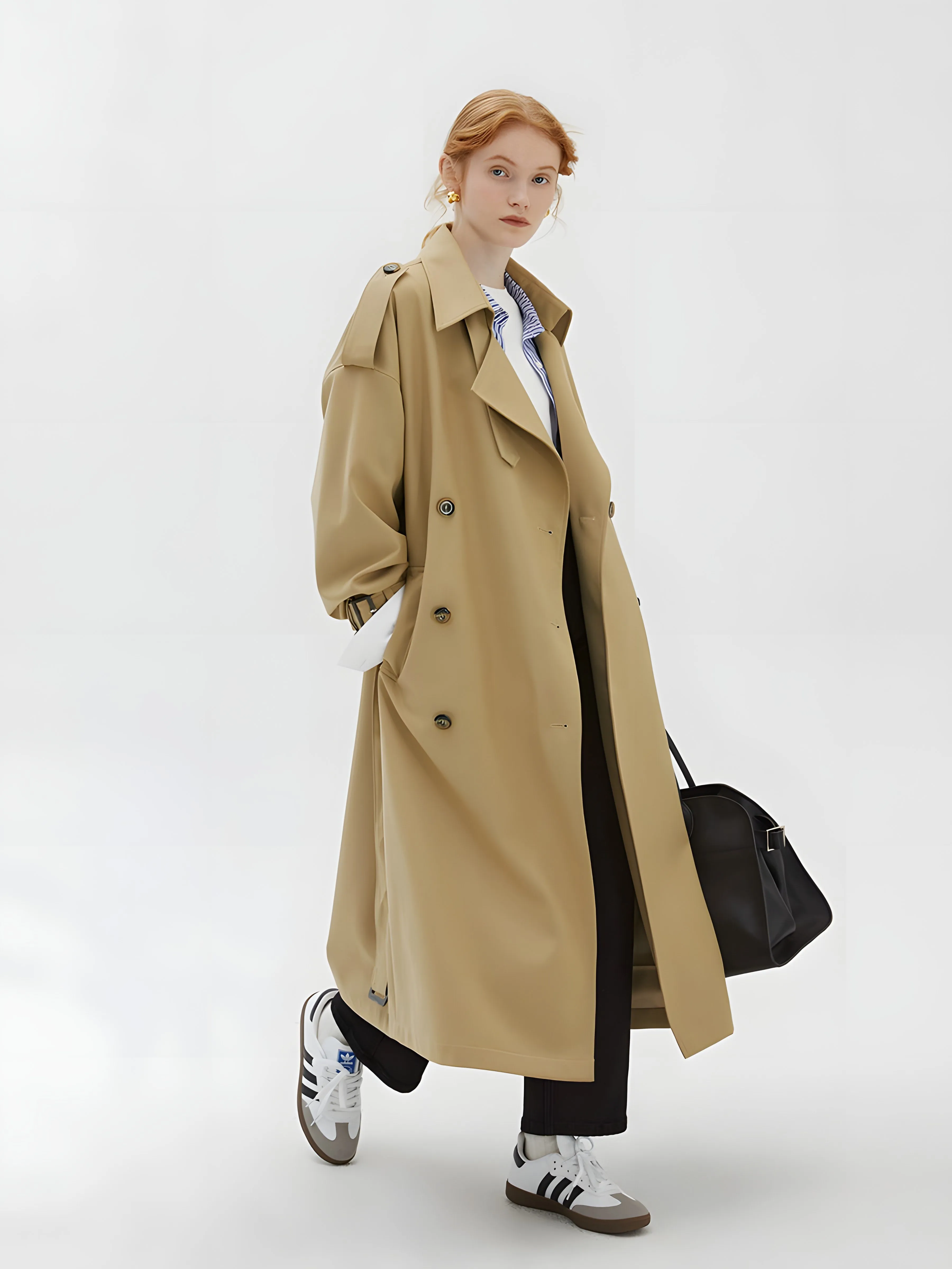 Khaki Double-Breasted Trench Coat